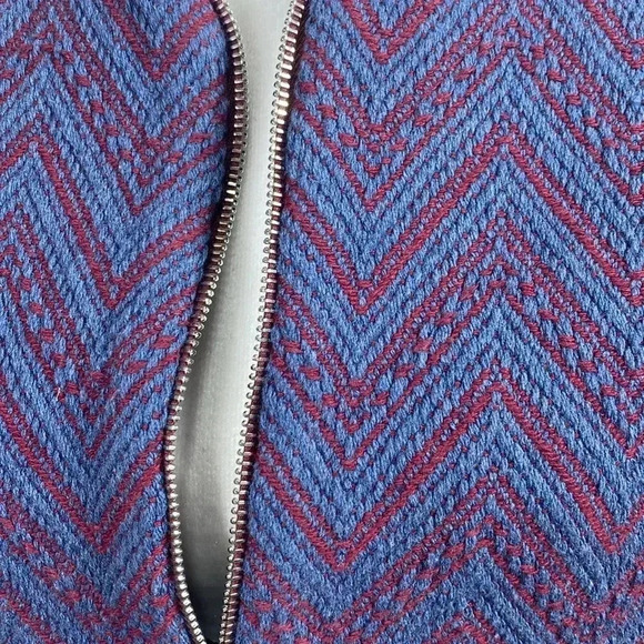 Sandro Paris Blue with Red Zig Zag Design Bolero Style Coat Jacket Blazer Size 8 - Picture 3 of 15